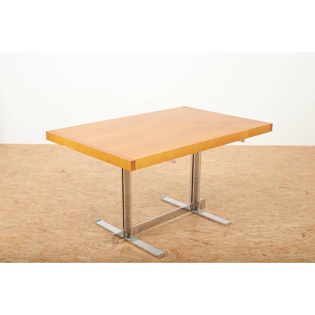 Wood Table with Chrome-Plated Steel Frame and 4 Extensions For Sale - Image 7 of 14