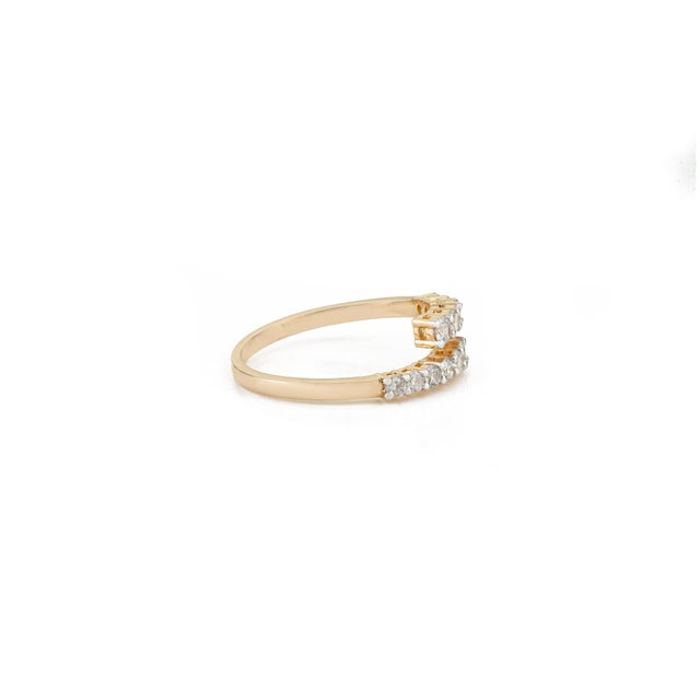 Metal 14k Yellow Gold Open Diamond Open Bypass Modern Ring Size 7 For Sale - Image 7 of 15