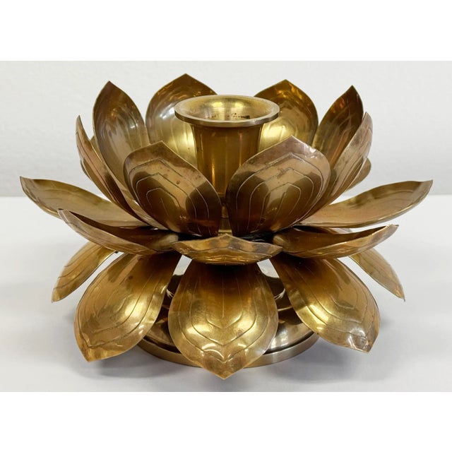 Mid-Century Modern Vintage Layered Brass Lotus Candleholder For Sale - Image 3 of 8