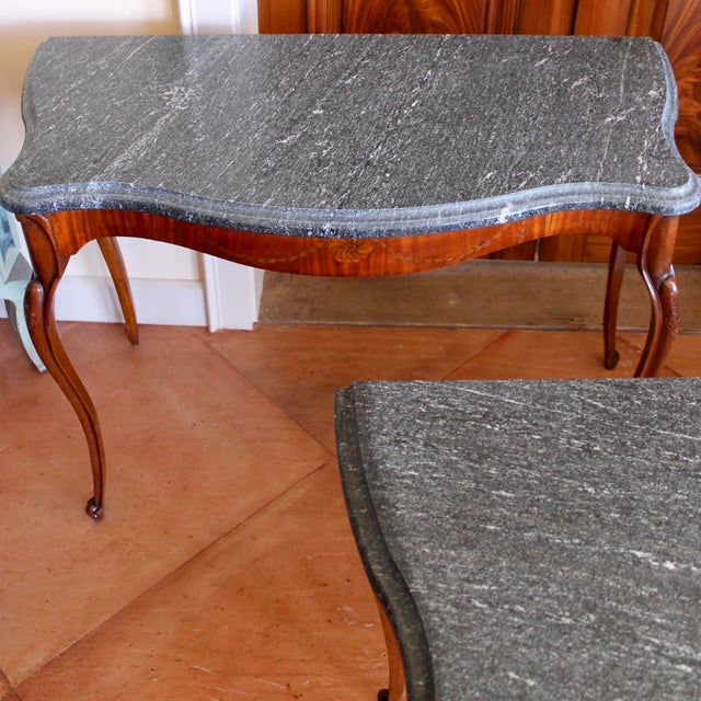 Pair of Edwardian Satinwood Marquetry Console Tables With Marble Tops For Sale - Image 6 of 14