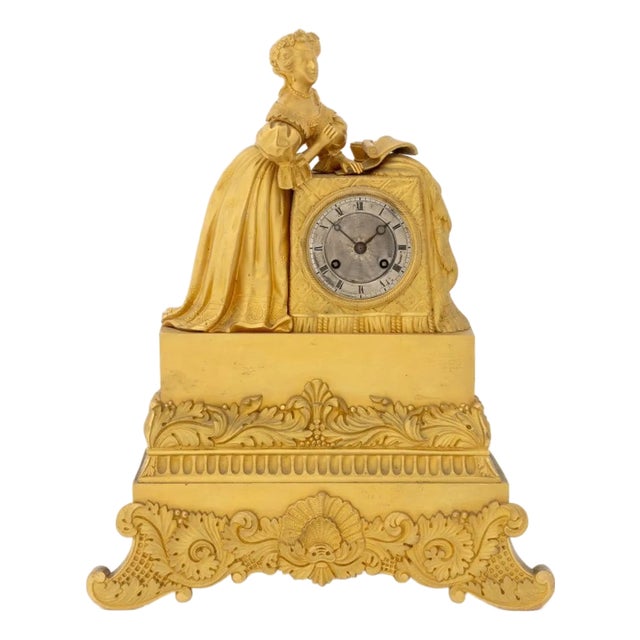 French Empire Gilt Metal Figural Clock For Sale