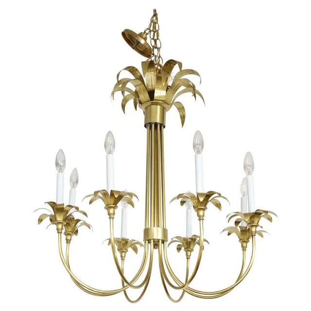1950s Eight-Arm Italian Solid Brass Flower Chandelier For Sale - Image 13 of 13