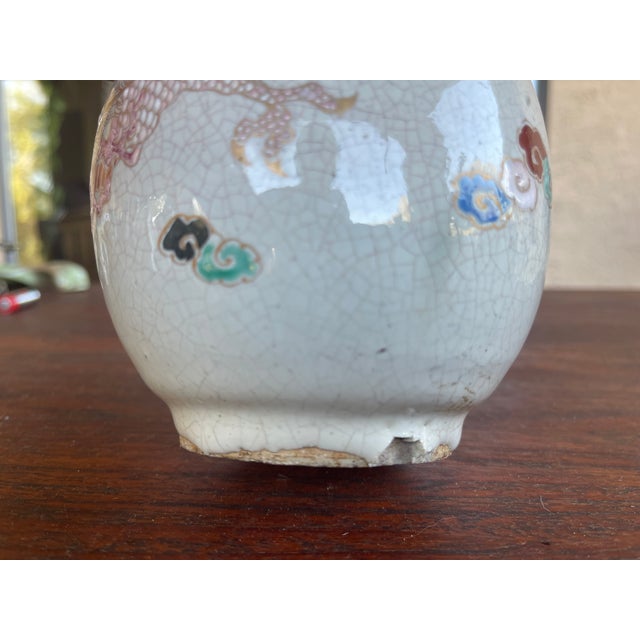 Wood Antique Chinese Porcelain Stoneware Huluping Dragon Double Gourd Vase For Sale - Image 7 of 10