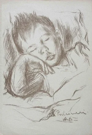 Silvano Pulcinelli, Sleeping Boy, Original Pencil Carbon, 1946