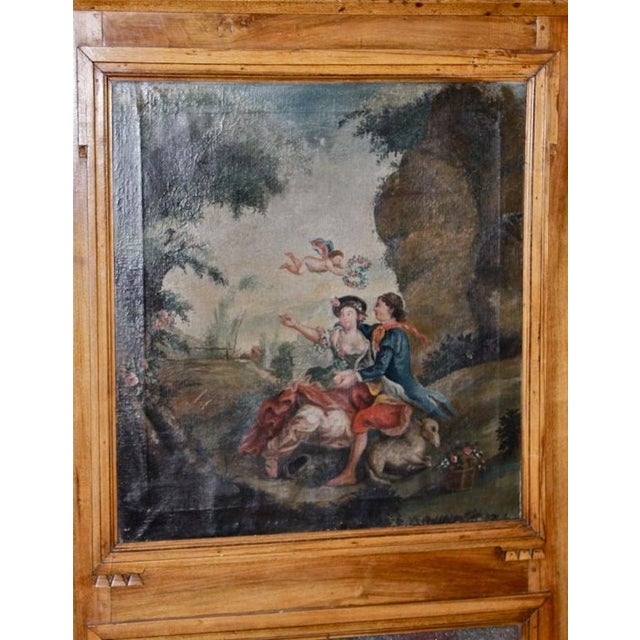 19th Century French Provincial Walnut Trumeau Mirror With Painting For Sale - Image 4 of 8