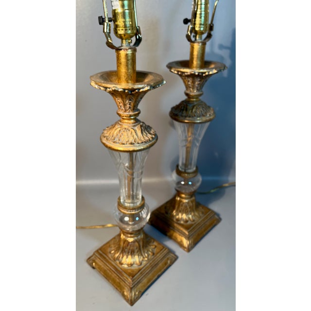 1980s Pair Crystal Brass Lamps Berman Signed 1980s Hollywood Regency Style For Sale - Image 5 of 8