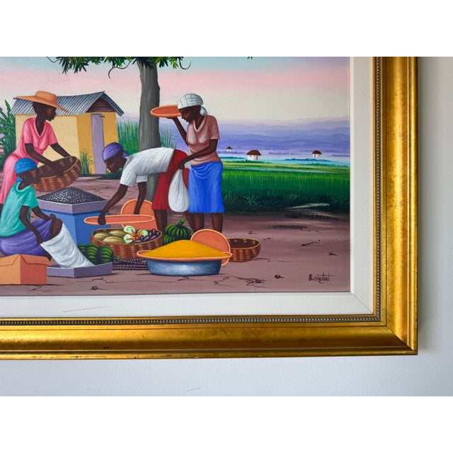 Vintage E. Constant Haitian Market by the Bay Oil on Canvas Painting For Sale In Miami - Image 6 of 12