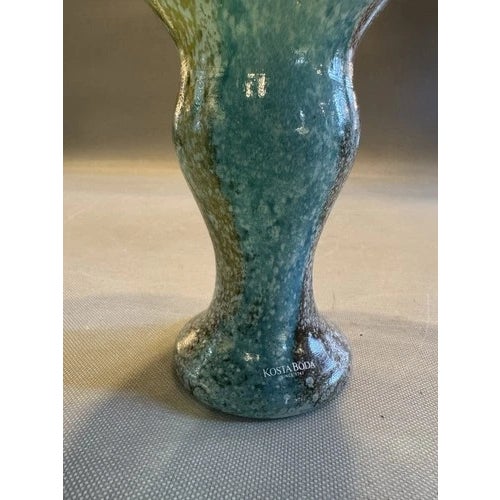 Glass Vintage Signed Kosta Boda Blue Glass Pedestal Vase For Sale - Image 7 of 12