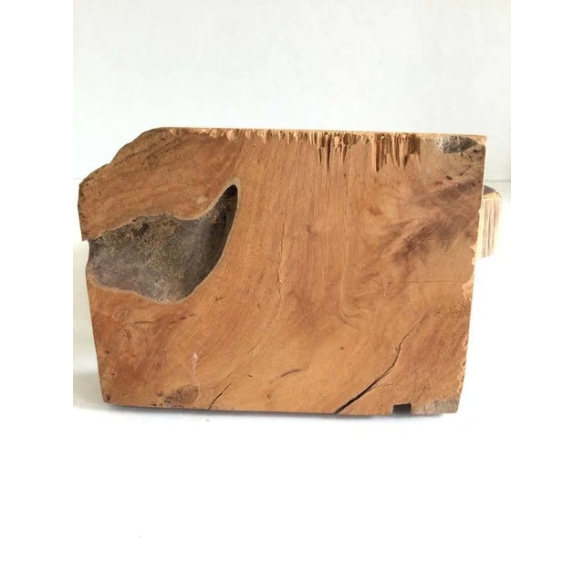 1980s Pear Shaped Mounted Wood Object on Wood Base or an Apple or other fruit with stem Metal Rods mount to a Rough Hewn...