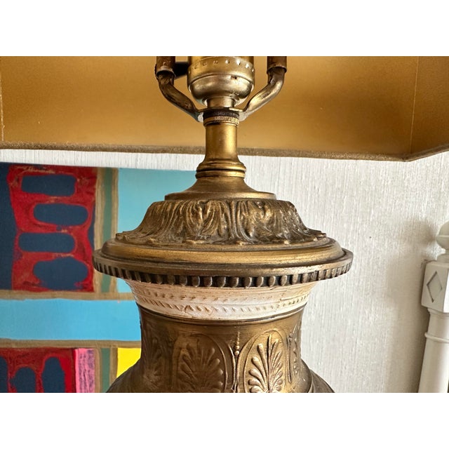 1960s Vintage Ceramic Greek Inspired Lamp Pair With Shades - a Pair For Sale - Image 5 of 11