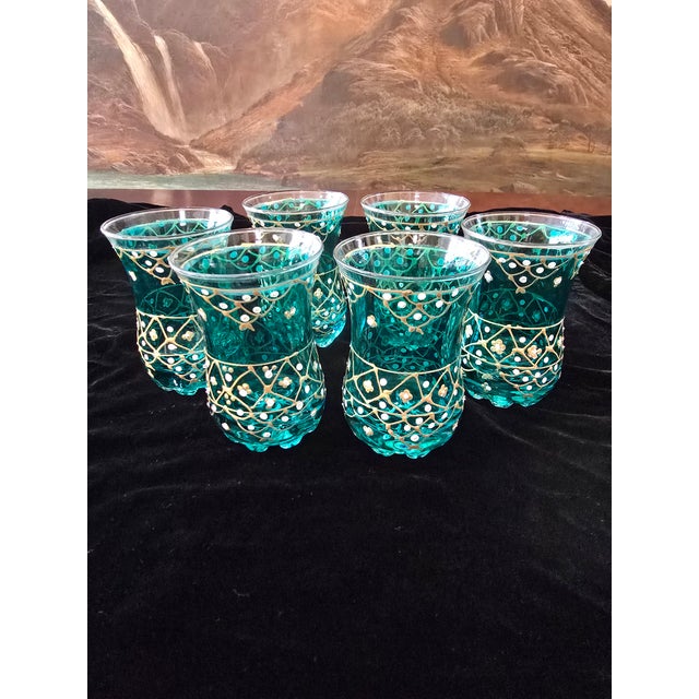 Vintage Mid Century Set Six Aquamarine Moser Glasses For Sale - Image 10 of 11