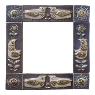 1950s Bird Motif Stoneware Tile Mirror For Sale