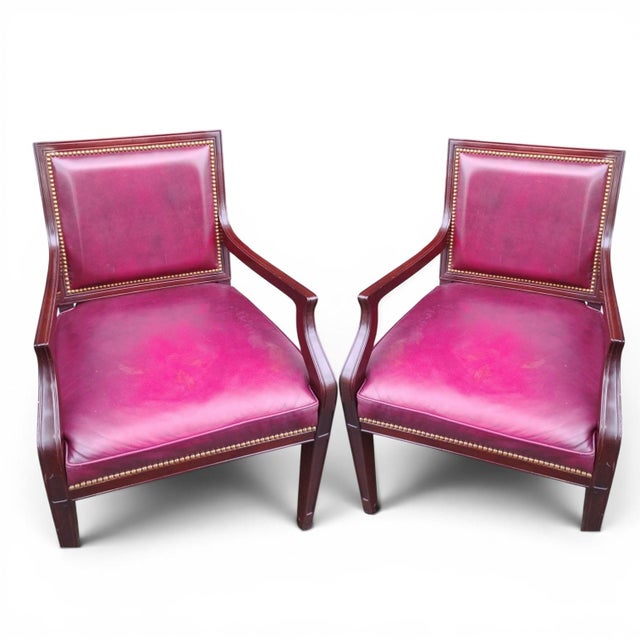 Burgundy 1980s Pair of Leather Armchairs by Hancock and Moore For Sale - Image 8 of 12