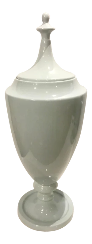 Transitional Grand Chalk Blue Glaze Ceramic Urn With Lid