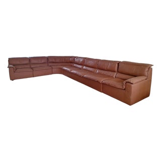 Large Italian Five-Piece Modular Corner Sofa Set in Cognac Leather, 1970s For Sale