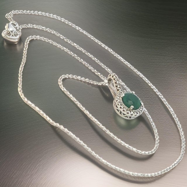 Metal Natural Emerald Diamond Pendant Necklace 18" 14k W Gold 1.90 TCW Certified For Sale - Image 7 of 15