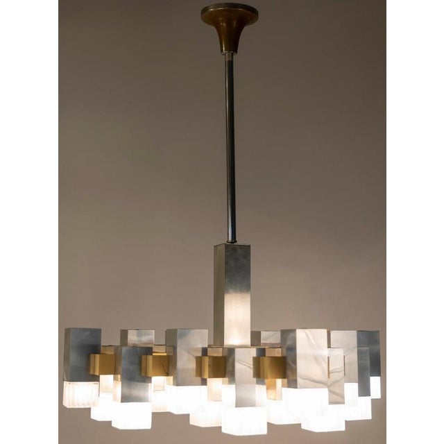 White Cubic Gold and Chrome Chandelier by Gaetano Sciolari, Italy, 1970s For Sale - Image 8 of 14