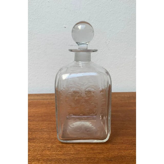 Vintage Danish Glass Bottle With Engraving For Sale - Image 11 of 18