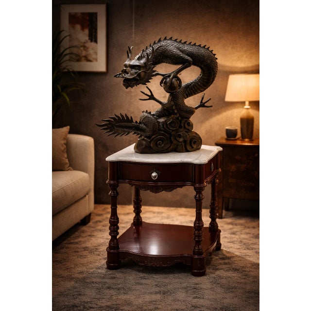 Asian Late 20th Century Large Monumental Asian Style Bronze Dragon Sculpture – Heavy Decorative Statement Piece For Sale - Image 3 of 8
