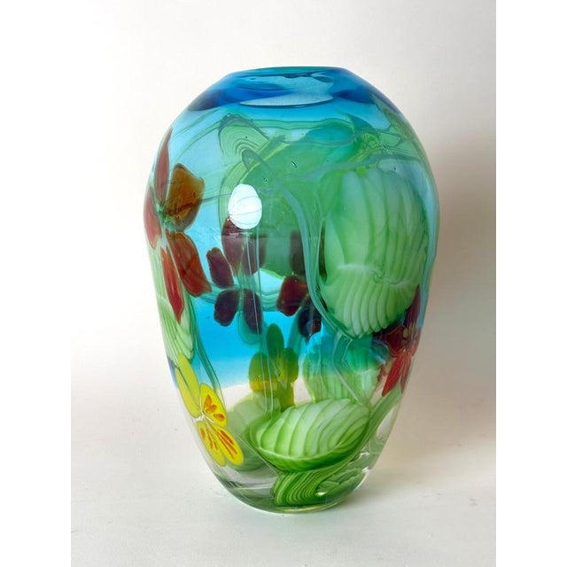 Aquamarine Murano Glass Vase with Star-Shaped Florals by Berit Johansson, 1980s For Sale - Image 9 of 18