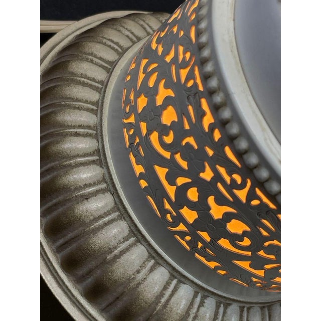 Cream Vintage Capodimonte‑Style Porcelain Figural Lamp With Illuminated Pierced Base For Sale - Image 8 of 8