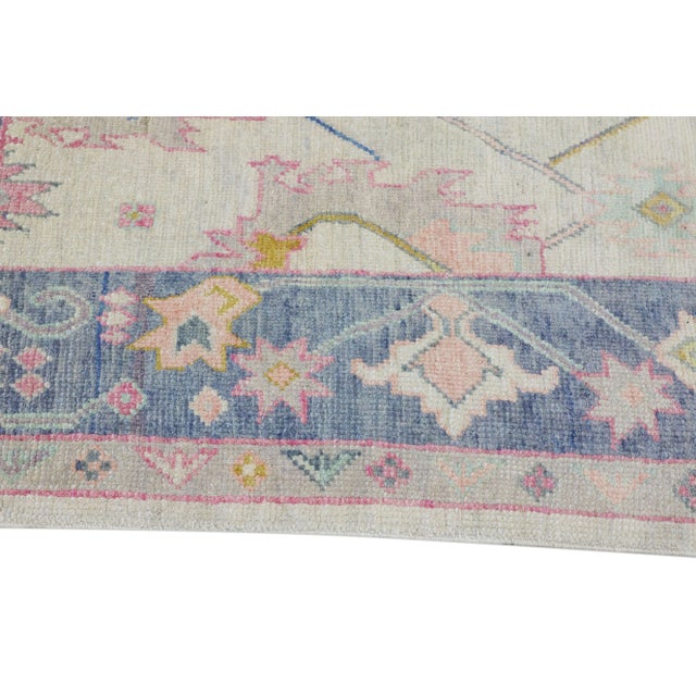 Early 21st Century Early 21st Century Blue & Pink Handwoven Wool Turkish Oushak Rug 5'7" X 6'5" For Sale - Image 5 of 9