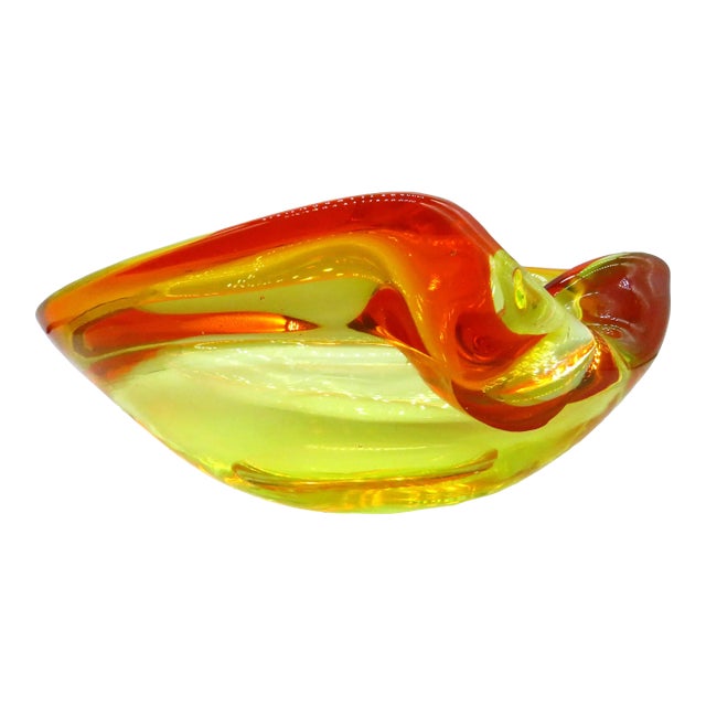 Seguso Chartreuse & Orange Glass Bowl For Sale