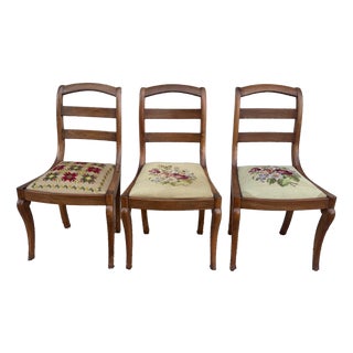 Louis XV Chairs in Walnut with Petit Point Tapestry Upholstery, 19th Century, Set of 3 For Sale