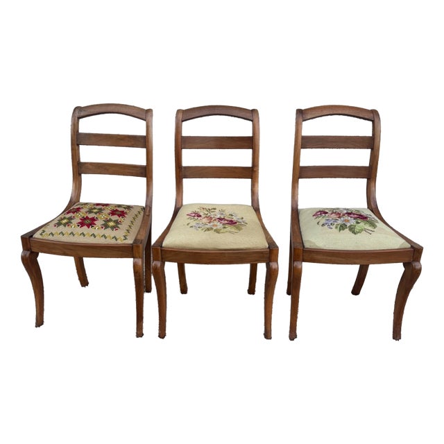 Louis XV Chairs in Walnut with Petit Point Tapestry Upholstery, 19th Century, Set of 3 For Sale
