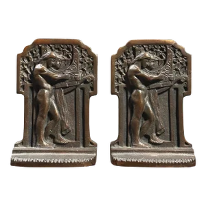 Antique Art Deco Bronze Bookends With Man and Woman With Lyre (Pair)/Art Nouveau