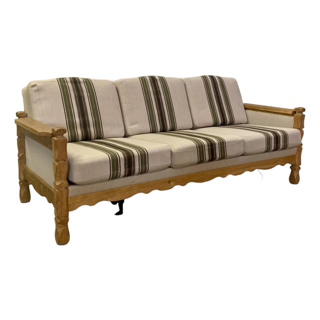 1960s Danish Modern Henning Kjaernulf Style Oak Framed Sofa For Sale