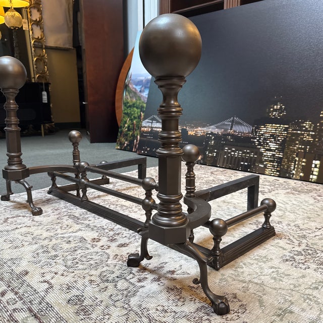 Fireplace Fender and Andirons, Set For Sale In San Francisco - Image 6 of 9