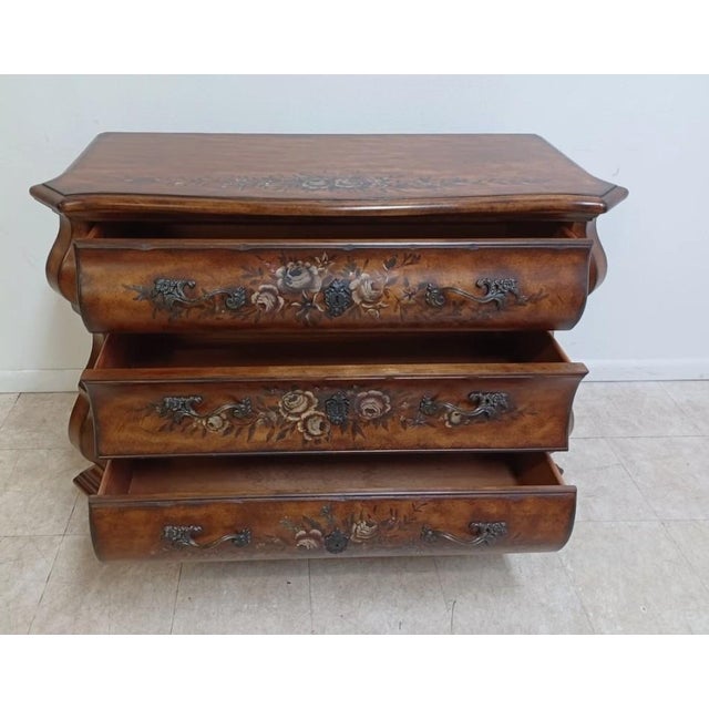 Brown 1990s Ethan Allen Legacy French Country Bombay Server Console Dresser Paint Decorated For Sale - Image 8 of 12