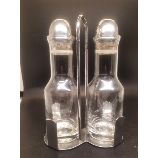 Vintage MCM Oil and Vinegar Stainless Steel and Glass Cruet Set, Italy For Sale In Washington DC - Image 6 of 6