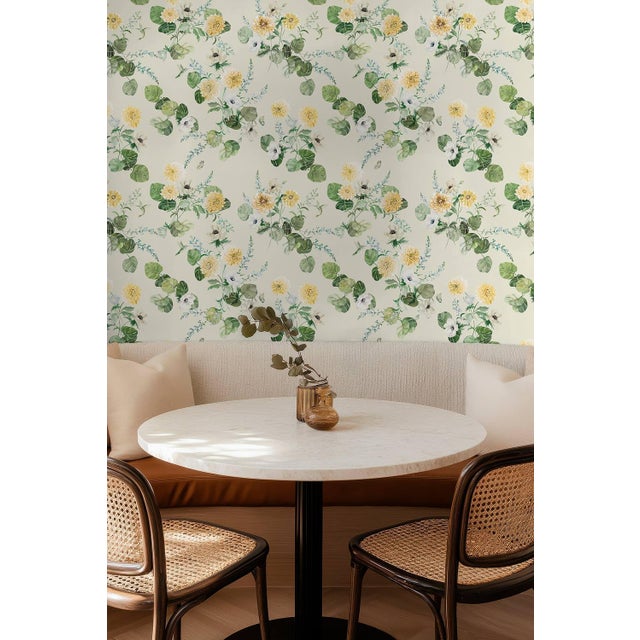 Green Chirp Society Floral Grasscloth Wallpaper by House Party | Secret Garden Green | 6 Yards For Sale - Image 8 of 9
