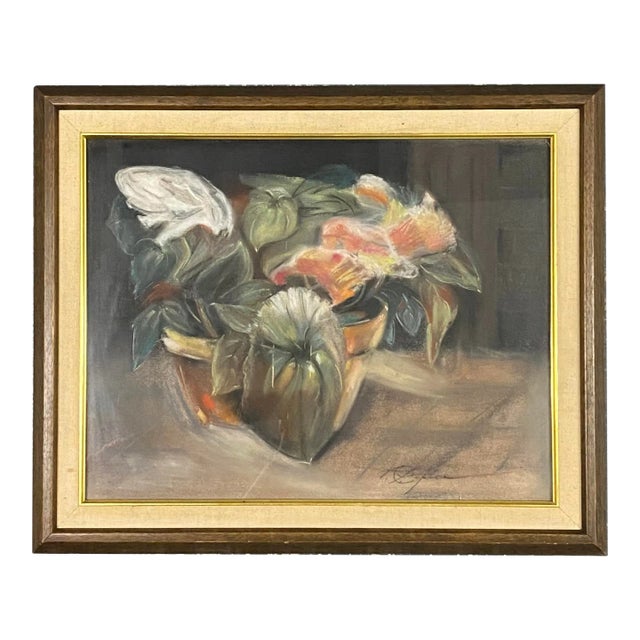 Pastel 1940s Art Deco Botanical Painting For Sale