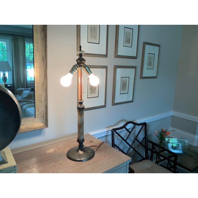 Vintage 1950s Brass and Marble Table Lamp With Hubbell Socket For Sale - Image 10 of 13