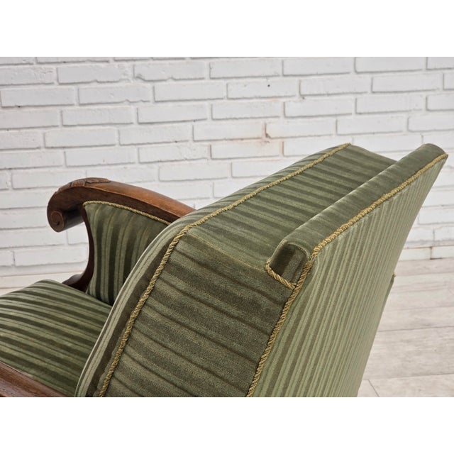 Vintage Danish Carved Oak Lounge Chair with Green Velour Upholstery, 1950s For Sale - Image 6 of 18
