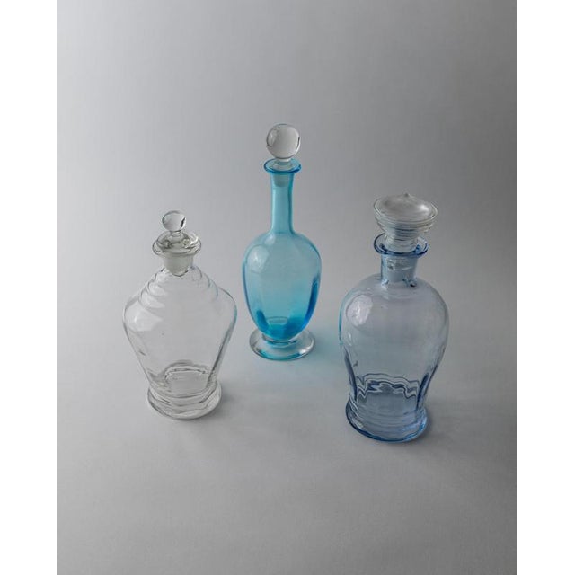 Vintage Blue and Clear Murano Glass Decanters with Stoppers, 1950s, Set of 3 For Sale - Image 10 of 11