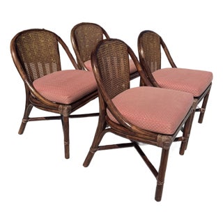 Late 20th Century Authentic McGuire Caned Back Dining Chairs, a Set of 4 For Sale