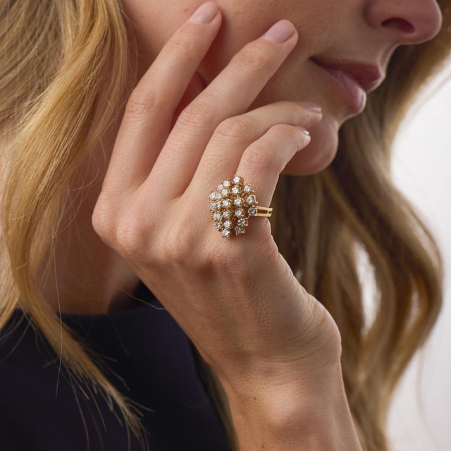 1970s Vintage 3.20 Carat Diamond 14k Yellow Gold Cocktail Ring, Size 3 For Sale - Image 5 of 7