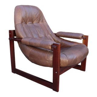 Mid 20th Century Brazilian Lounge Chair in Original Brown Patchwork Leather For Sale