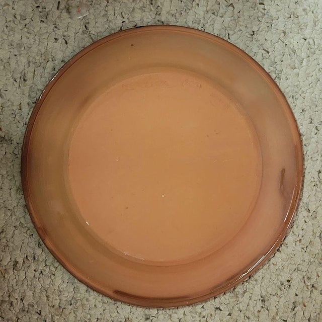 1996 David Farrell Westmoore Pottery Seagrove Nc Slip-Trailed Redware Blue Glaze Charger For Sale - Image 4 of 4
