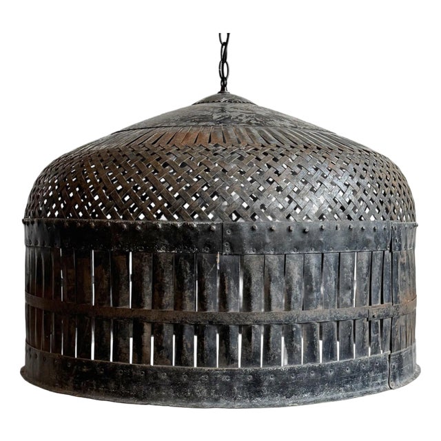 Vintage Gunmetal Iron Cage Pendant Light For Sale