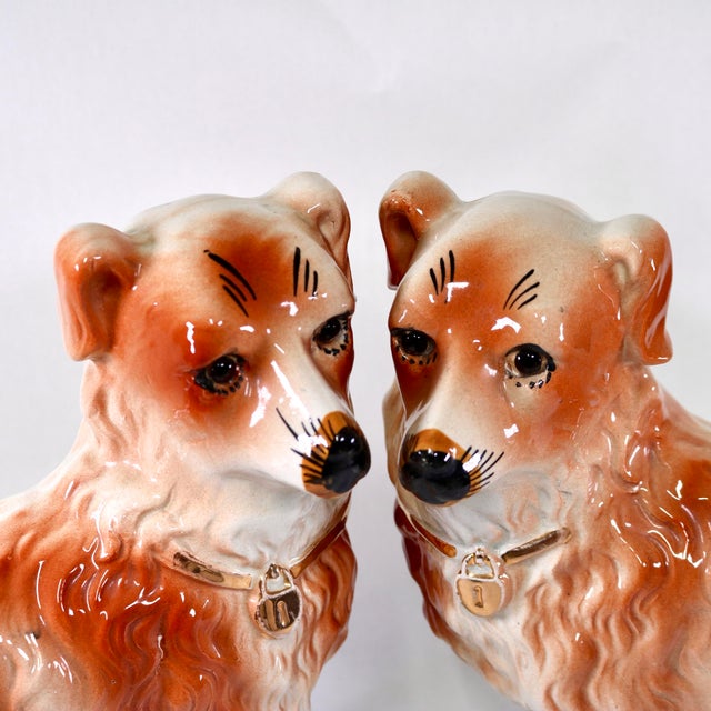 Staffordshire Large 19th-Century English Staffordshire Standing Collie Dogs With Glass Eyes - A Pair For Sale - Image 4 of 14