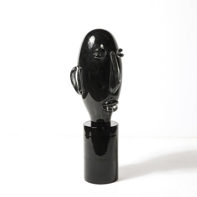 Mid-Century Hand-Blown Murano Black Glass Head Sculpture Signed Sergio Rossi For Sale - Image 12 of 14