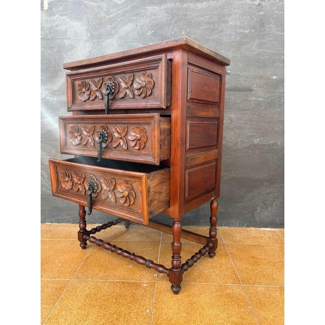 Spanish Renaissance Revival Oak Chest of Drawers with CarvedFloral Fronts, 1930s For Sale - Image 6 of 9