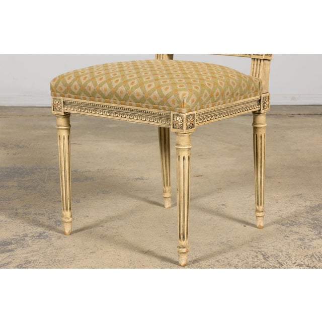 Set of Six Late 19th Century French Louis XVI Style Painted Cane Back Dining Chairs For Sale - Image 16 of 18