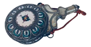 Moroccan Fez Ceramic Silvered Filigree Flask Bottle