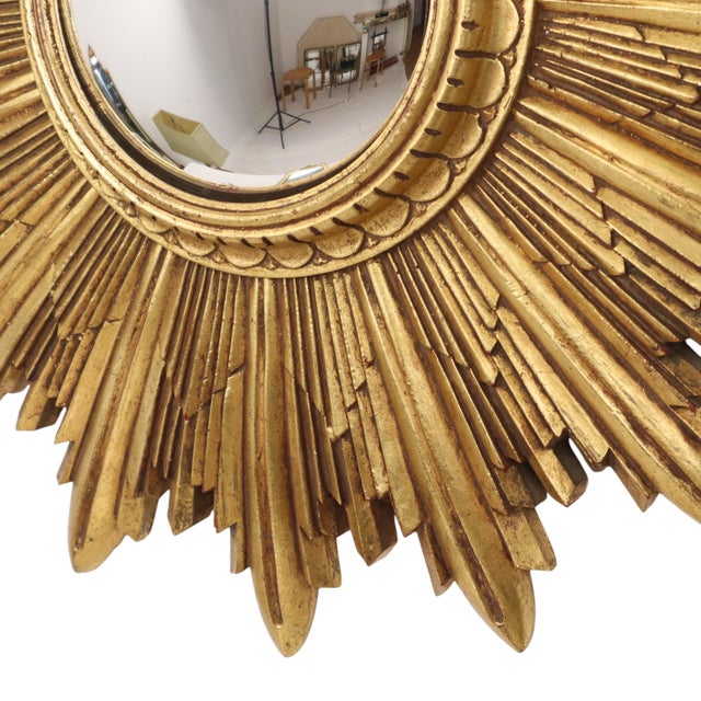 Plastic Vintage Sunburst Mirror in Gold Leaf Resin, 1960s For Sale - Image 7 of 18